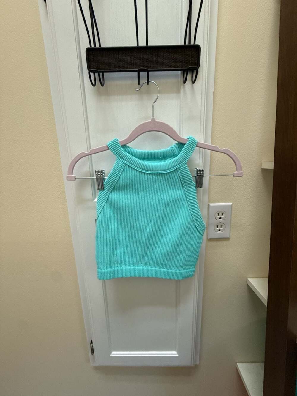 Aerie Real Good Seamless Ribbed Halter Crop Tank Top Teal Green Size S